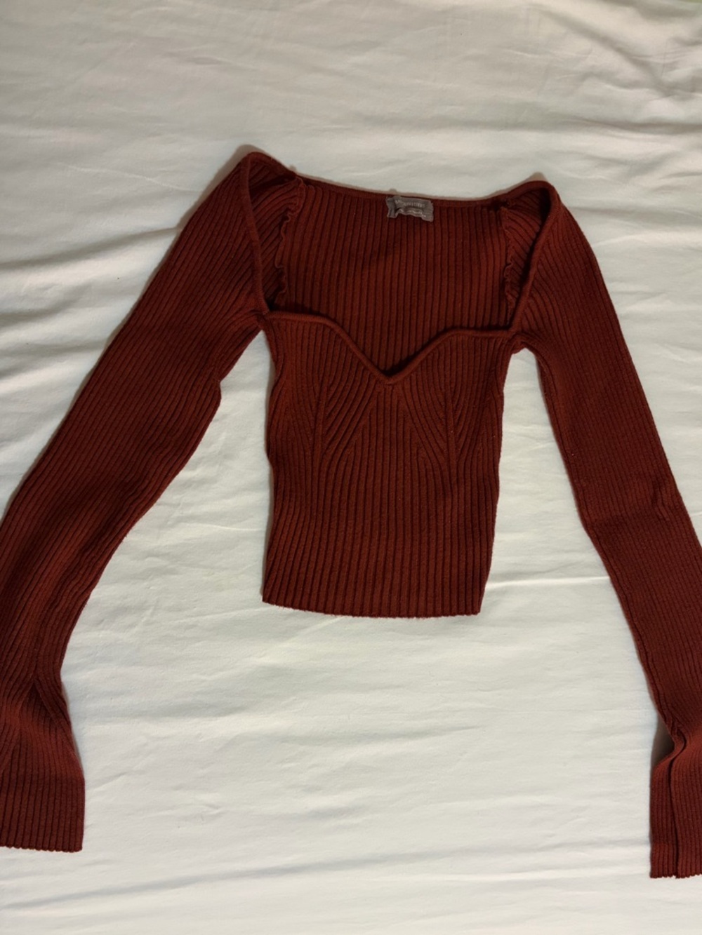 Urban Outfitters Sweetheart Ribbed Crop Top in Deep Rust